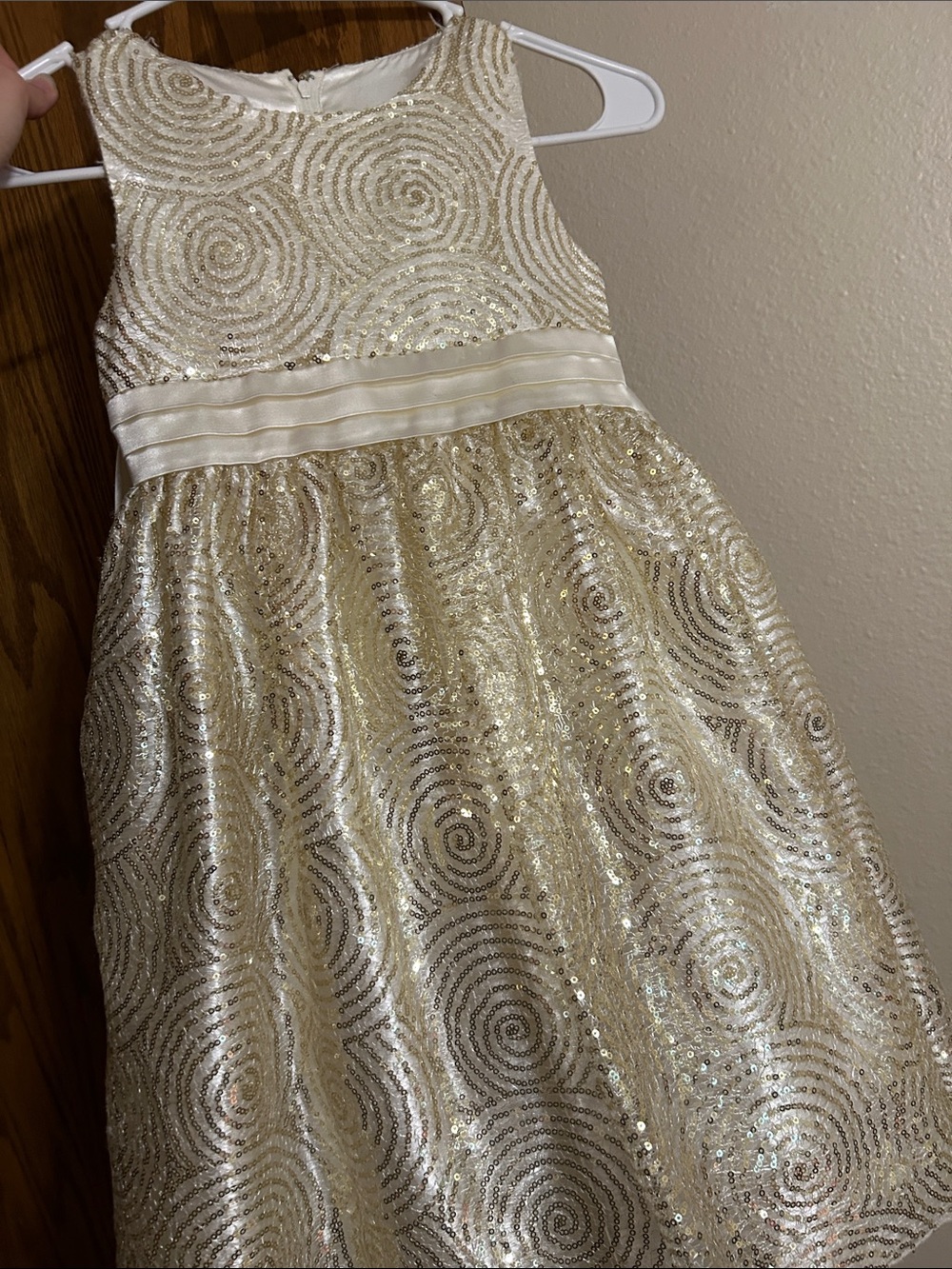 American Princess Gold and Cream Sequin Swirl Party Dress
